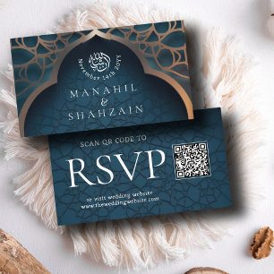 Cartão De Informações Nile Blue Islamic Arch QR Code RSVP Wedd Website
