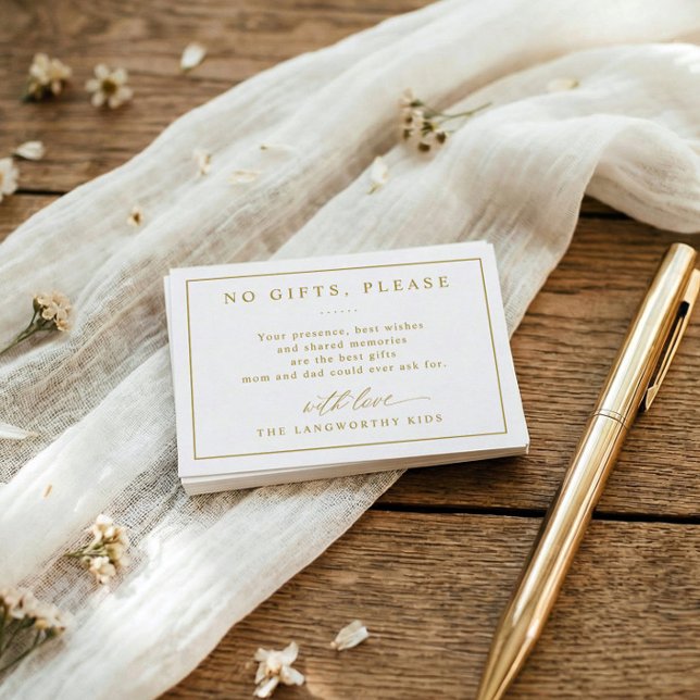 Cartão De Informações No Gifts Please Elegant Gold Anniversary Party (Elegant gold no gifts please enclosure card for wedding anniversary invitations)