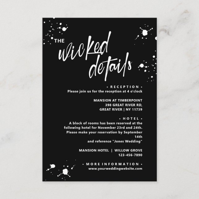 Cartão De Informações Noite de Halloween do Casamento da Ala Viva (Frente)