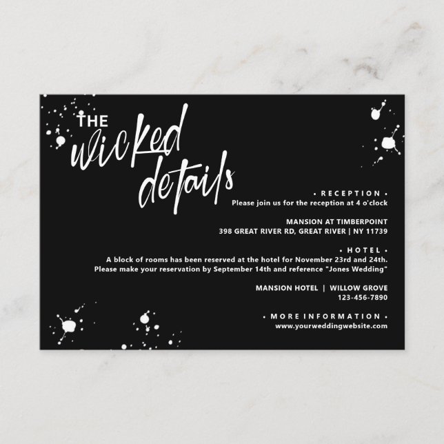 Cartão De Informações Noite de Halloween dos Noivos Vivos Detalhes (Frente)