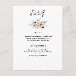 Cartão De Informações Noiva Boho Floral Champanhe Azul Empoeirado