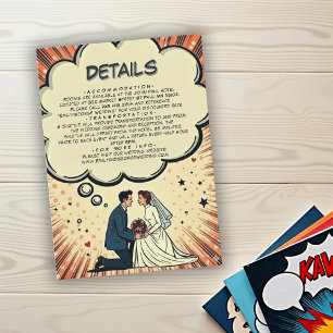 Cartão De Informações Noiva & Noivo Vintage Retro Pop Art Cômico Casamen