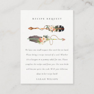 Cartão De Informações Noiva Pedido de Receita de Seta Floral Boho Pena