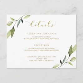 Cartão De Informações Noiva Verde Botânica Aquarela Elegante Dourada
