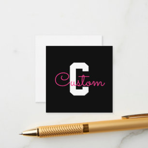 Cartão De Informações Nome Fofo & Monograma   Preto Branco & Rosa