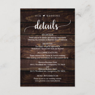 Cartão De Informações Nossos Detalhes De Casamento, A Madeira Rústica Es