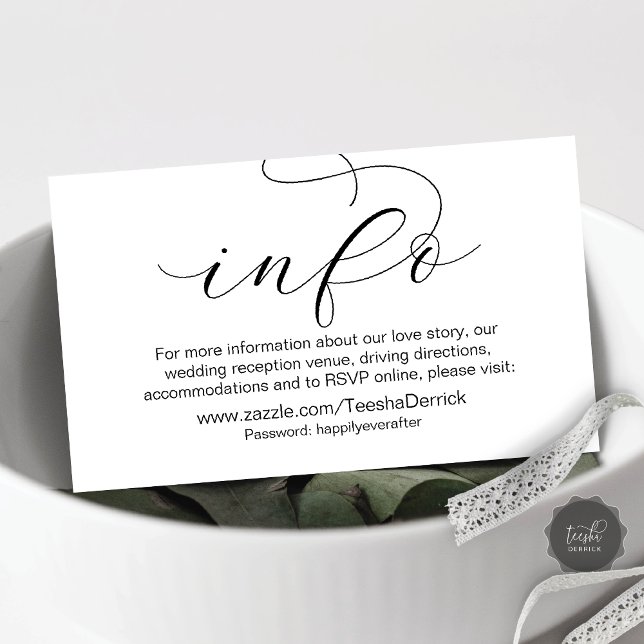 Cartão De Informações Nossos detalhes de casamento e site, moderno mínim (Our Wedding Details and Website, Modern Minimal Enclosure Card)