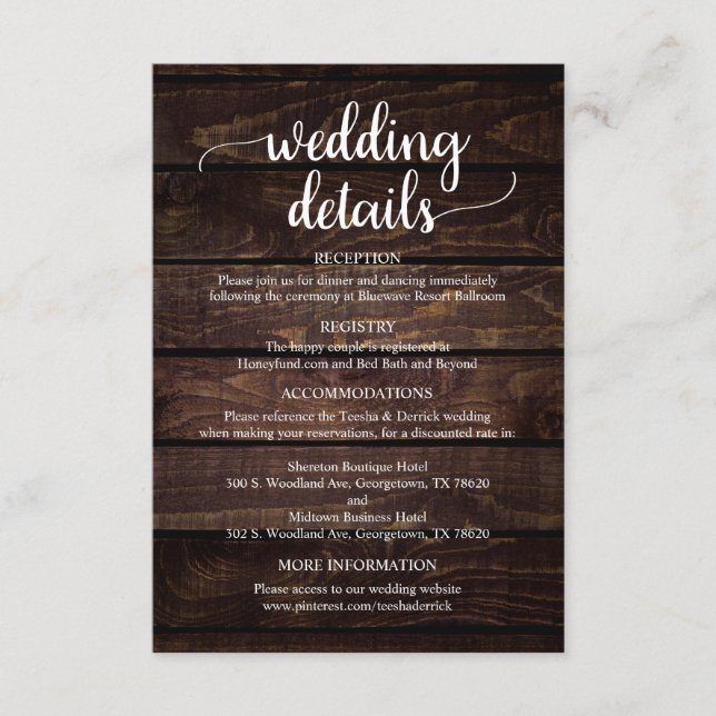 Cartão De Informações Nossos Detalhes De Casamento, Enclo De Roteiro Azu (Frente)