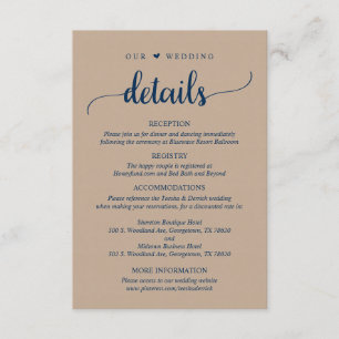 Cartão De Informações Nossos Detalhes De Casamento, Marinho Rustic Brown