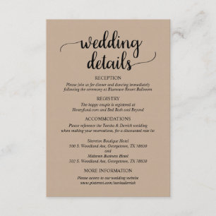 Cartão De Informações Nossos Detalhes De Casamento, Rustic Light Brown K