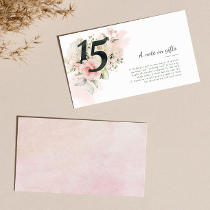 Cartão De Informações Nota de Aniversário de Quinceanera Floral com 15 d