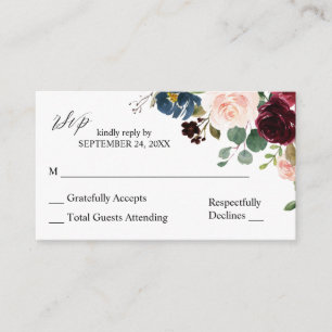 Cartão De Informações Nota RSVP de Orçamento, Marinho e Rosa 2SM Sem RSV