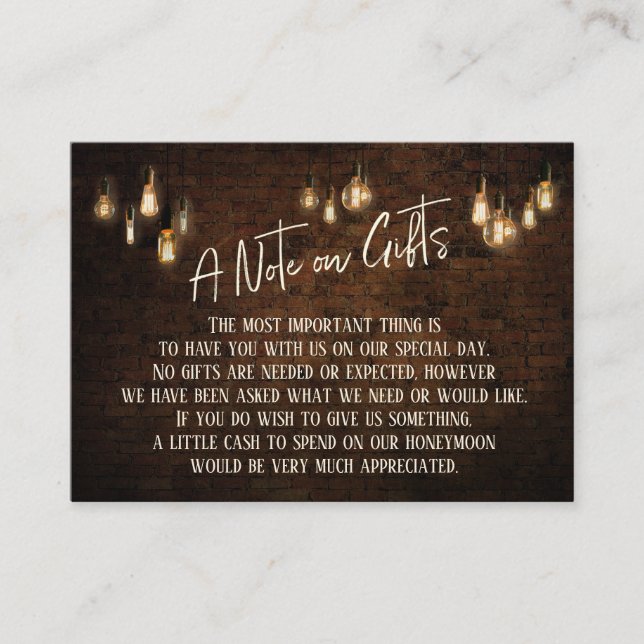 Cartão De Informações Nota sobre Presentes - Tijolos Escuros e Luzes Edi (Frente)