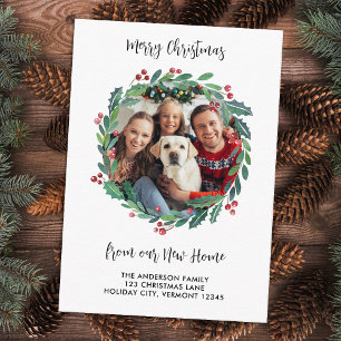 Cartão De Informações Nova Foto de Casa Greenery Wreath Movimento de Nat