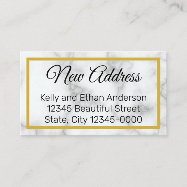Cartão De Informações Novo Endereço do Mármaco Branco Elegante Faux (Frente)