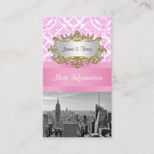 Cartão De Informações NY Cidade Skyline BW D4P Damasko Rosa Enclosure