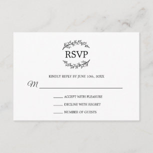 Cartão De Informações O branco preto elegante ramifica o monograma RSVP