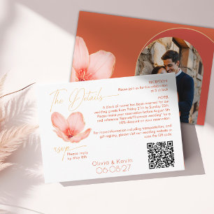 Cartão De Informações O casamento detalha a flor laranja brilhante e arb