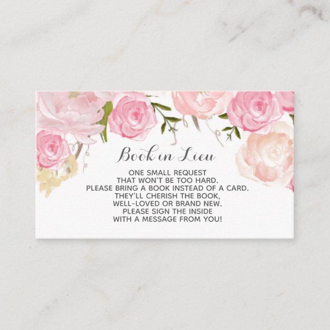 Cartão De Informações O livro no lugar carda flores da aguarela (Frente)