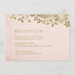 Cartão De Informações O ouro cora recepção de casamento elegante do laço