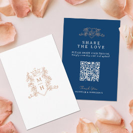 Cartão De Informações O QR de casamento ama o monograma da coroa branca