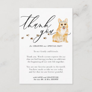 Cartão De Informações Obrigado Corgi cachorrinho casamento