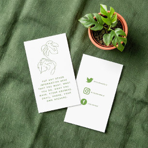 Cartão De Informações Obrigado de mídia social monstera verde e branco