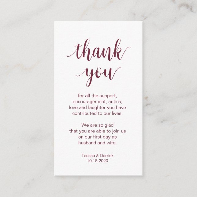 Cartão De Informações Obrigado, moderno roteiro de Borgonha (Frente)