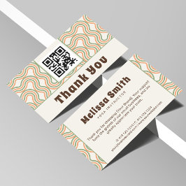 Cartão De Informações Obrigado Negócios Código QR Abstrato Retro Ondulad