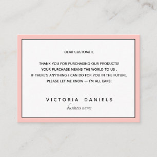 Cartão De Informações Obrigado pela sua compra Feminina Rosa