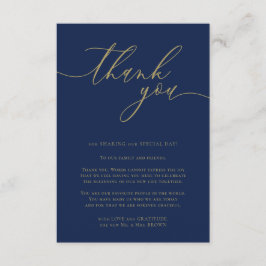 Cartão De Informações Obrigado simples casamento dourado azul marinho