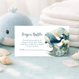 Cartão De Informações Ocean Whale Waves Diaper Raffle White Baby Shower 