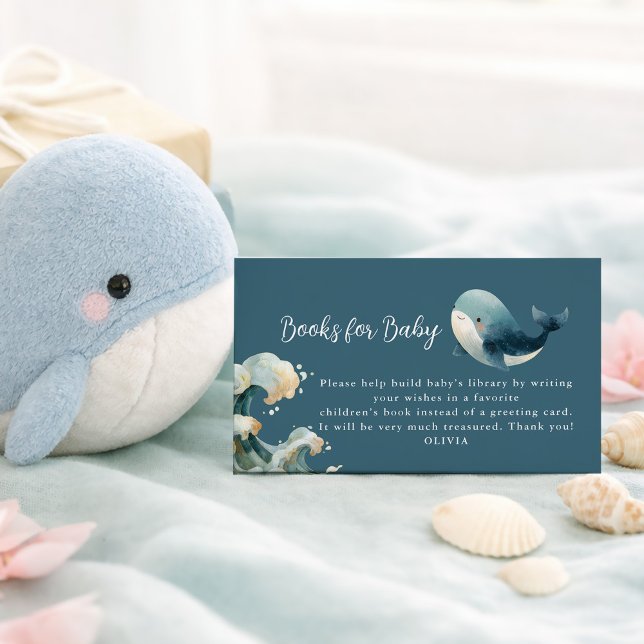 Cartão De Informações Ocean Whale Waves Turquoise Books for Baby Shower  (Criador carregado)