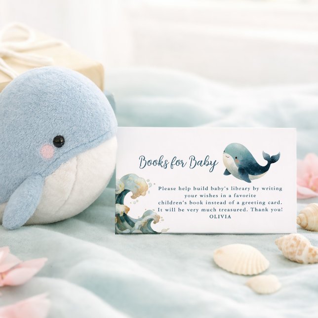 Cartão De Informações Ocean Whale Waves White Books for Baby Shower  (Criador carregado)