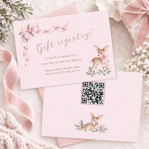 Cartão De Informações Oh Deer Laço Rosa Baby Shower Qr Code Presente Reg