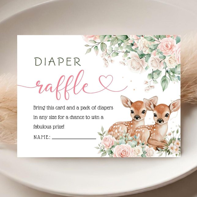 Cartão De Informações Oh Deer Twin Girls Baby Shower Diaper Raffle  (Criador carregado)
