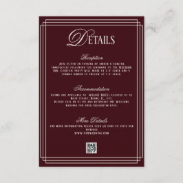 Cartão De Informações Old Money Burgundy Wedding Details