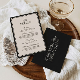 Cartão De Informações Old Money Classic Black Cream Wedding Details