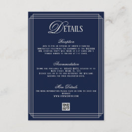 Cartão De Informações Old Money Dark Blue Wedding Details