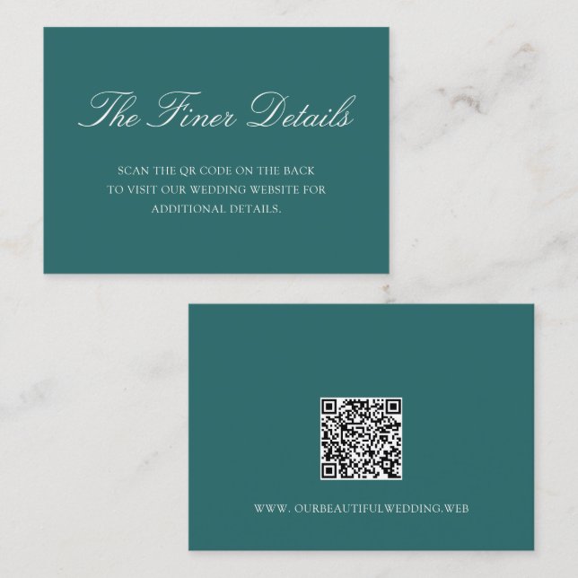 Cartão De Informações Old Money Teal Classic QR Code Wedding (Frente/Verso)