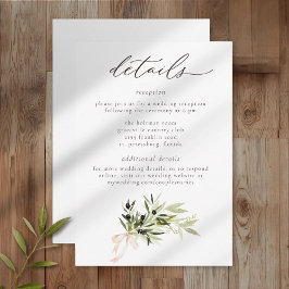 Cartão De Informações Olive Branch Watercolor Elegant Minimalist Wedding