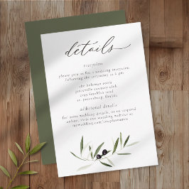 Cartão De Informações Olive Branch Watercolor Elegant Minimalist Wedding
