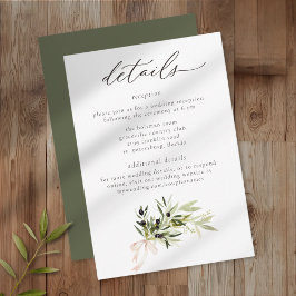 Cartão De Informações Olive Branch Watercolor Elegant Minimalist Wedding