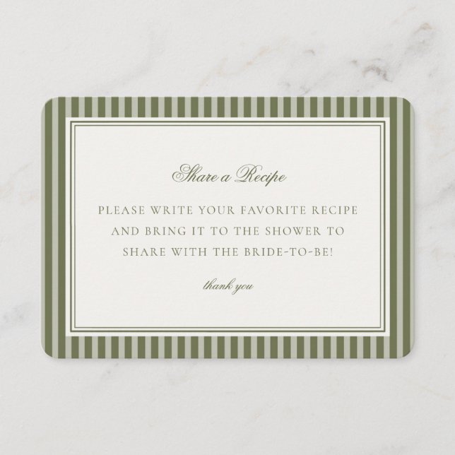 Cartão De Informações Olive Martini Green Striped Share a Recipe Insert (Frente)