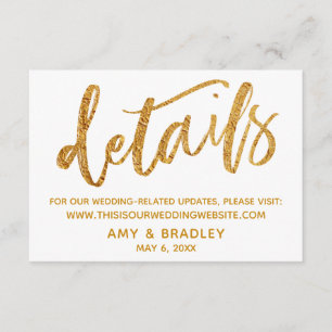 Cartão De Informações Ondas Douradas & Detalhes do Casamento Branco à Mã