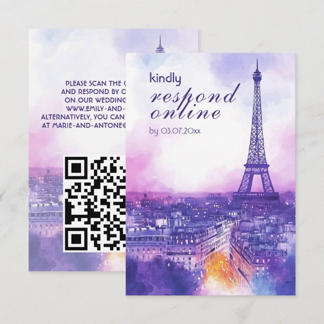 Cartão De Informações Online Reply Request Amour Éternel RSVP Card  (Frente/Verso)