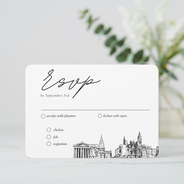 Cartão De Informações Opção de RSVP Tradicional de Casamento de Filadélf (Em pé/Frente)