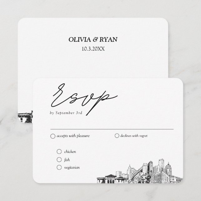 Cartão De Informações Opções de Média RSVP de Casamento Detroit Disponív (Frente/Verso)