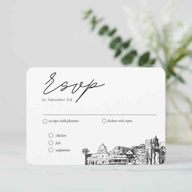 Cartão De Informações Opções Tradicionais de RSVP de Casamento de Tucson (Em pé/Frente)