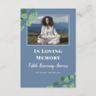 Cartão De Informações Oração de Fotos Funerais Azul e Ivy